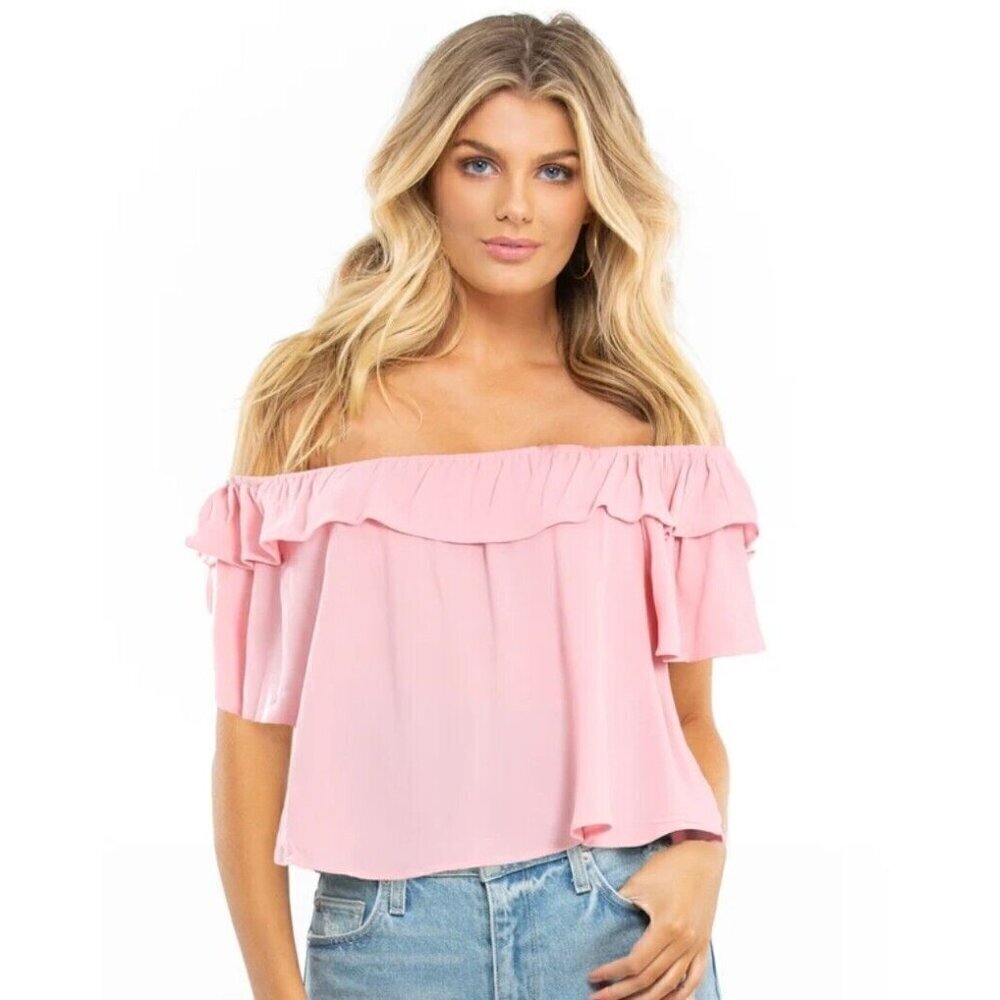 New Flynn Skye Brynn Top Womens S Pink Rayon Off Shoulder Blouse